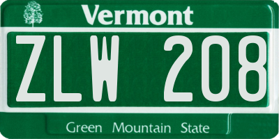 VT license plate ZLW208