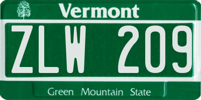 VT license plate ZLW209