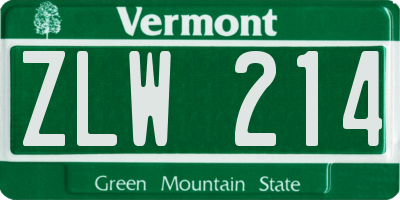 VT license plate ZLW214