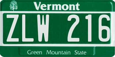 VT license plate ZLW216