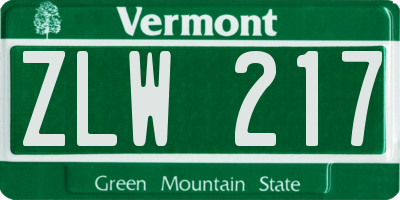 VT license plate ZLW217