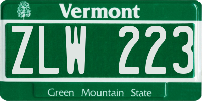 VT license plate ZLW223