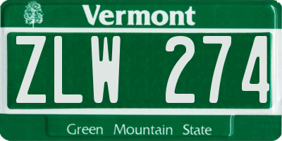 VT license plate ZLW274