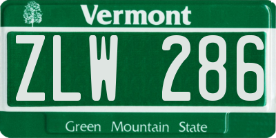 VT license plate ZLW286