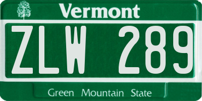 VT license plate ZLW289