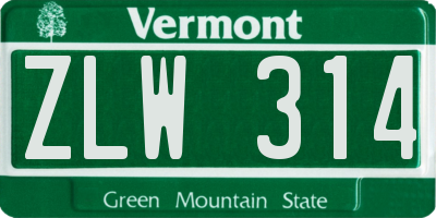 VT license plate ZLW314