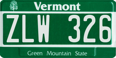 VT license plate ZLW326