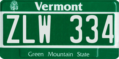 VT license plate ZLW334