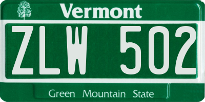 VT license plate ZLW502