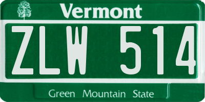 VT license plate ZLW514