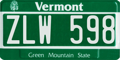 VT license plate ZLW598