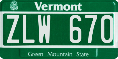 VT license plate ZLW670