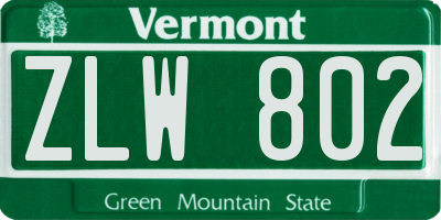 VT license plate ZLW802