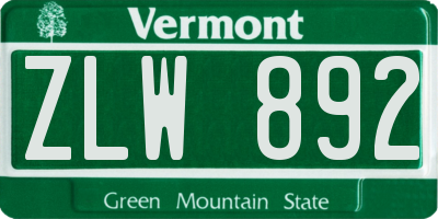 VT license plate ZLW892