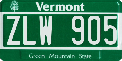 VT license plate ZLW905