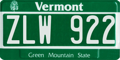 VT license plate ZLW922
