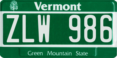 VT license plate ZLW986