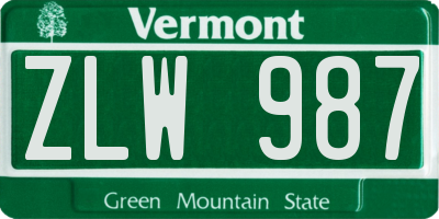 VT license plate ZLW987