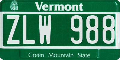 VT license plate ZLW988