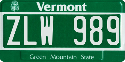 VT license plate ZLW989
