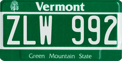 VT license plate ZLW992