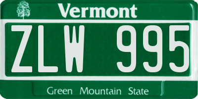 VT license plate ZLW995