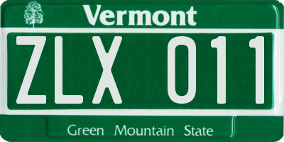 VT license plate ZLX011