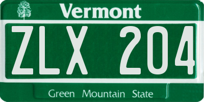 VT license plate ZLX204