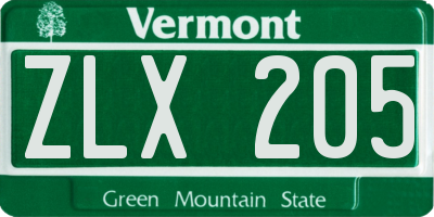 VT license plate ZLX205