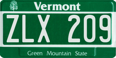 VT license plate ZLX209