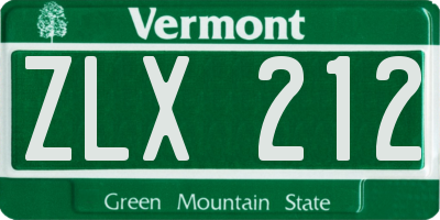 VT license plate ZLX212