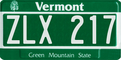 VT license plate ZLX217