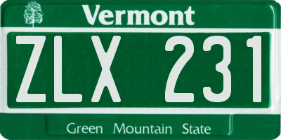 VT license plate ZLX231