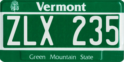 VT license plate ZLX235