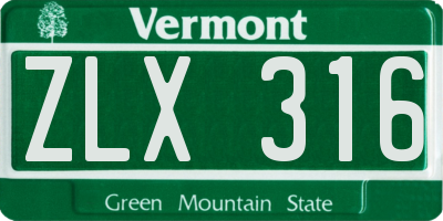 VT license plate ZLX316