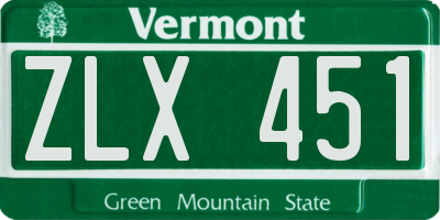 VT license plate ZLX451