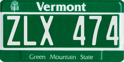 VT license plate ZLX474