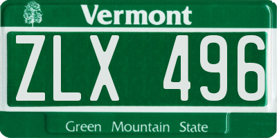 VT license plate ZLX496