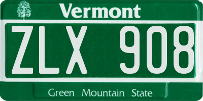 VT license plate ZLX908