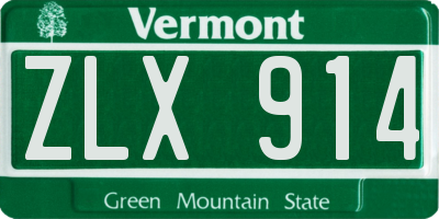 VT license plate ZLX914