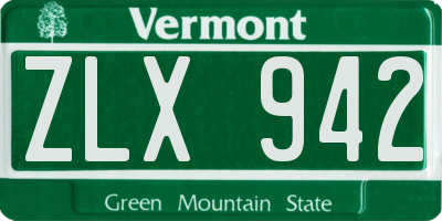 VT license plate ZLX942