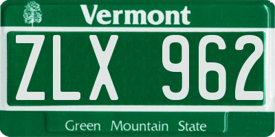 VT license plate ZLX962
