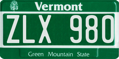 VT license plate ZLX980