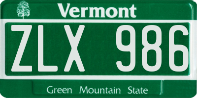 VT license plate ZLX986