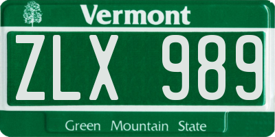 VT license plate ZLX989