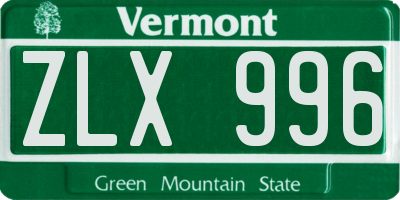 VT license plate ZLX996