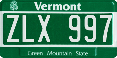 VT license plate ZLX997