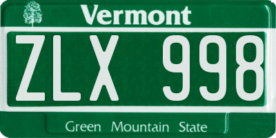 VT license plate ZLX998