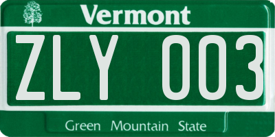 VT license plate ZLY003