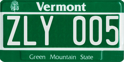 VT license plate ZLY005